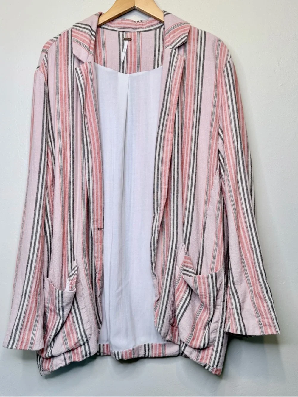 FP | Simply Stripe Hip Pockets Soft Relaxed Oversized Slouchy Blazer Jacket - Picture 3 of 15